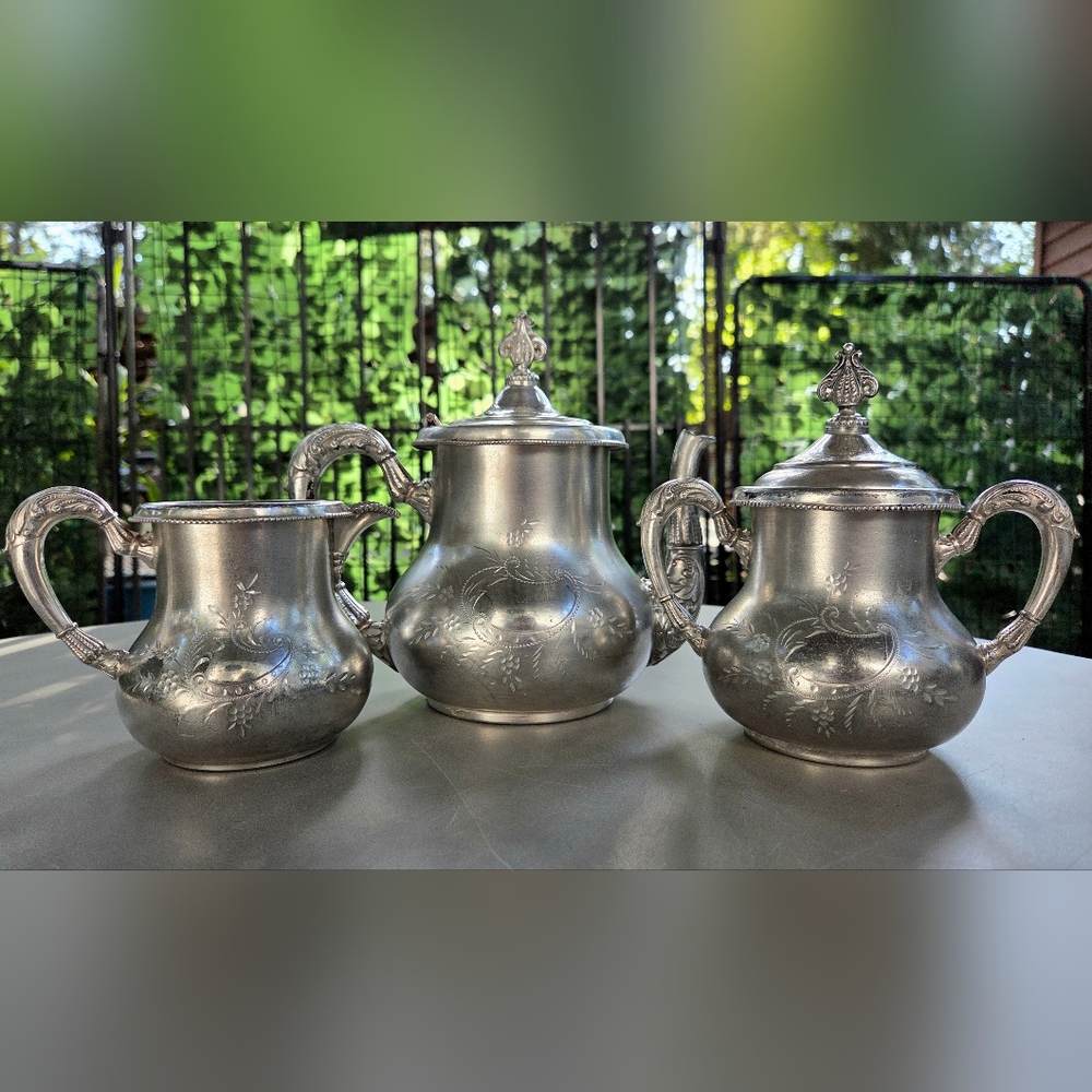 Late 1800s Rare Forbes Silver Co. Quadruple 177 Silver-Plated Tea Set